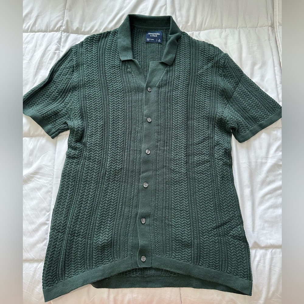 Abercrombie & Fitch Stitch Button-Through Sweater Polo size Small S Dark Green